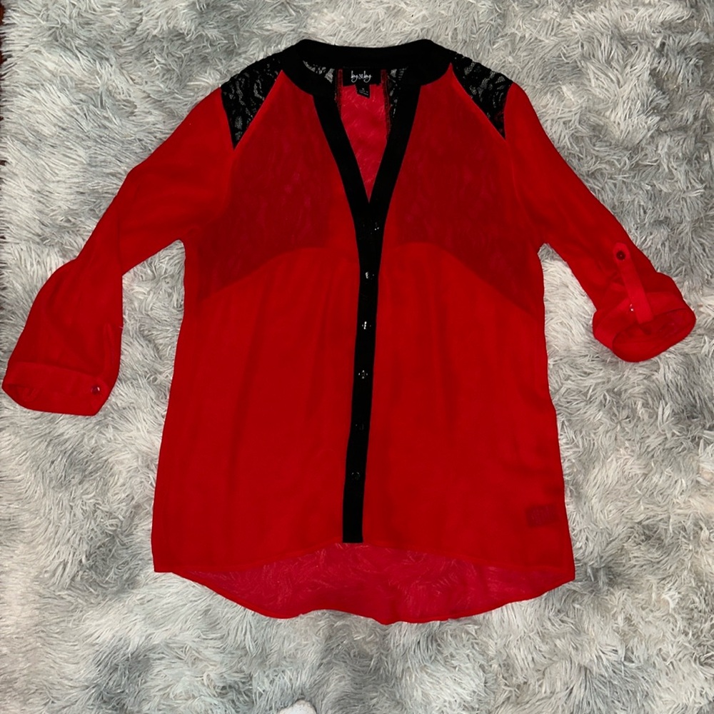 Sz S sheer red blouse